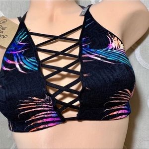 🪞 NEW VS palm print sports bra top bralette size small Victoria’s Secret pink